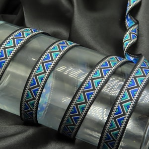 Jacquardband 11/16" (18mm) Blau Aqua Schwarz Zick Zack 3 Meter