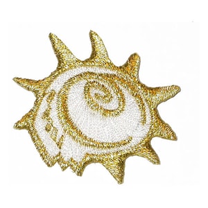 Conch Seashell Metallic Iron On Applique Fully Embroidered  Measures 2&quot; across x 1 5/8&quot; high