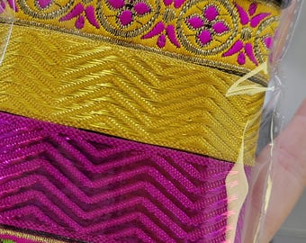 Jacquard Ribbon Remnant Pack Pink Gold Shades 6 x 1 Yard Lengths