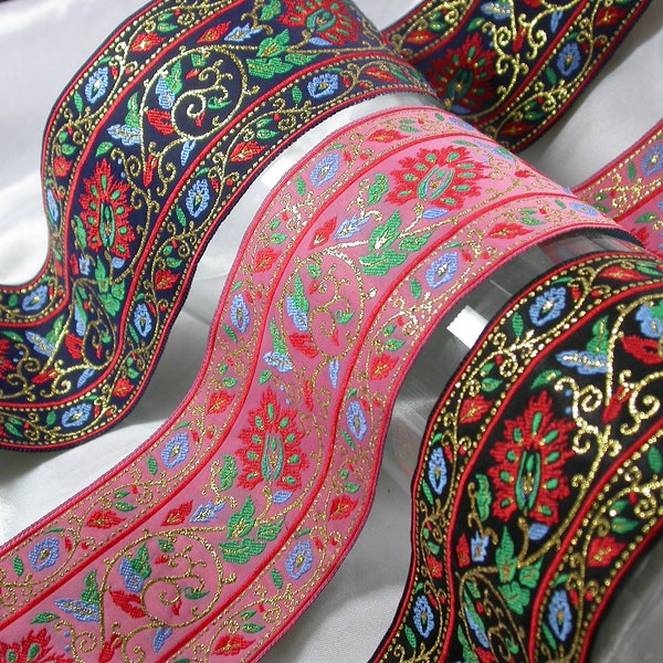 Jacquard Ribbon 2 1/2" 63.5mm Trivine Floral *Colors* Per Yard Available in 3 colors
