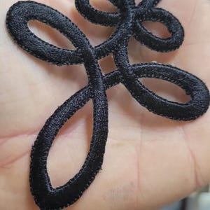 Black Decorative Filigree Swirl 3 5/8" x 2 7/8" Embroidered Iron On Patch Applique