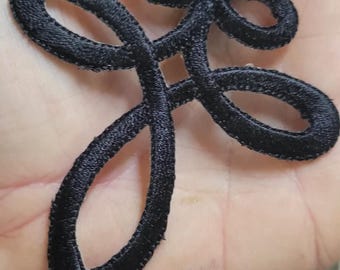 Black Decorative Filigree Swirl 3 5/8" x 2 7/8" Embroidered Iron On Patch Applique