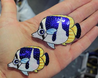 Emperor Angel Sequin Holographic Fish Iron On Patch Applique  Small or Large Sizes