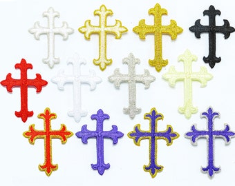 5 x Cross Iron On - Latin Embroidered Applique 2&quot; x 1 3/8&quot; (51mm x 35mm)