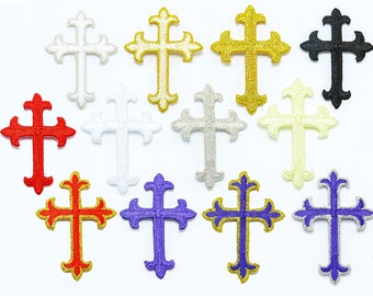 5 x Cross Iron On - Latin Embroidered Applique 2" x 1 3/8" (51mm x 35mm)