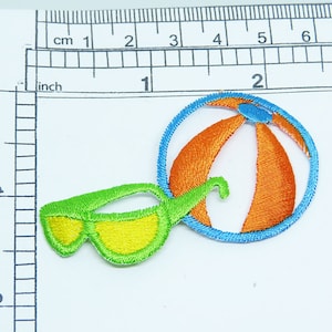 Beach Ball & Sun Glasses Multi Embroidered Iron On Patch Applique