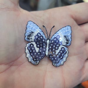 Pailletten Schmetterling Blue & Tan Aufnäher Applikation