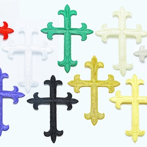 Cross Iron On Patch Applique - Latin Cross 4&quot; high x 2 7/8&quot; wide (102mm x 73mm) Lots of colors