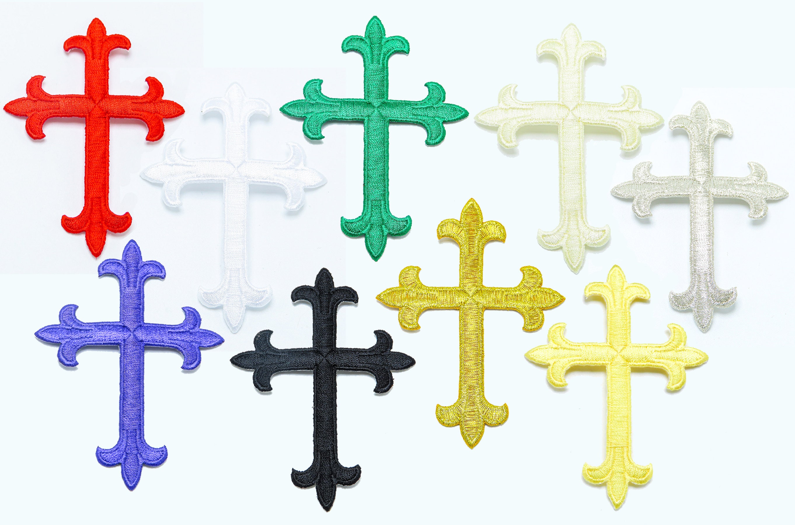 Embroidered Cross Patch Iron on Applique - Latin Cross (Metallic Gold, 2 x  1 3/8) - 6 Pack