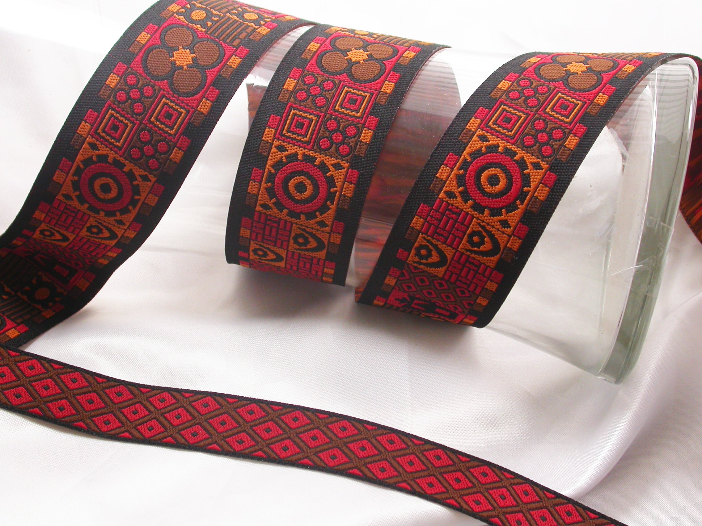 Adinkra Jacquard Ribbon: African Inspired Polyester Trim (1 1/2