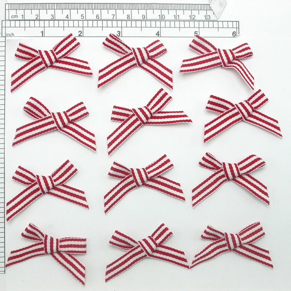 Striped Bows 2" x 1 1/2" (50mm x 38mm) Red & White 12 Pack USA Stock