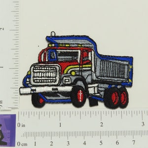 Dump Truck Patch Iron On Embroidered Applique    Measures 2&quot; high x  2 7/8&quot; across