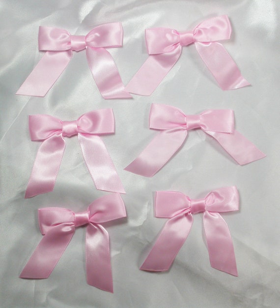Pale Pink – 5cm Satin Ribbon Bow – (Self Adhesive) – 12 Pack