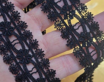 Venice Lace Insertion 1 1/8" (28.5mm) Black Fine Quality 3 Yards