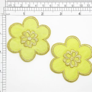 2 x goud metallic bloem ijzer op patch applique meet 2 1/2 &quot;breed
