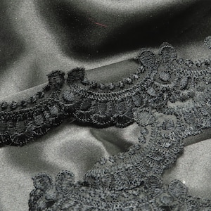 Black Scalloped Embroidered Sheer Lace 1 3/8&quot; overall width priced per yard
