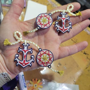 Rope Anchor Compass Nautical Creole Style Applique Left & Right Pair