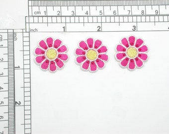 3 x Pink Daisy Iron On Embroidered Applique  Measures 1" across x 1" high