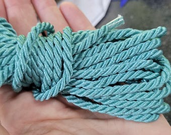 Cord 3/16" 4mm 3 Ply Aqua  Cotton Poly Remnant Lengths