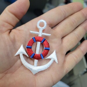 Anchor Life Preserver Iron On Applique Embroidered Patch  2" x 2 1/2"