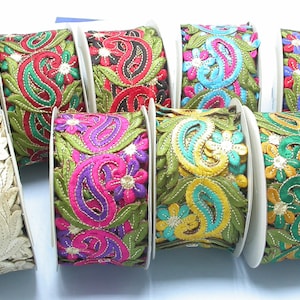 Embroidered Saree Border Paisley Floral 76mm 3&quot; Priced Per Yard USA STOCK Iron On