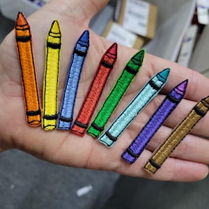 Crayon Iron On Patch Applique  Fully Embroidered 2 1/2"  primary colors