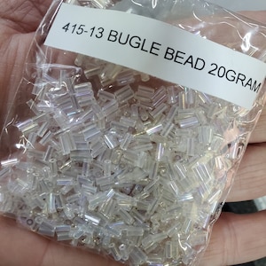 Glass Bugle Beads 1/4&quot; long Transparent Rainbow 20 Grams