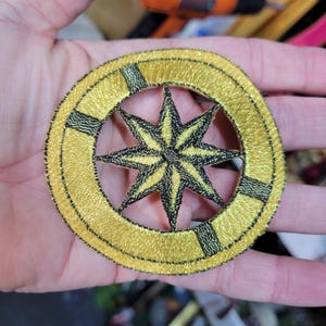 Compass in Metallic Gold Nautical Iron On Patch  Fully Embroidered Measures 3" across