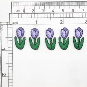 5 x Tulpe Mini Lila Bestickte Applikationen