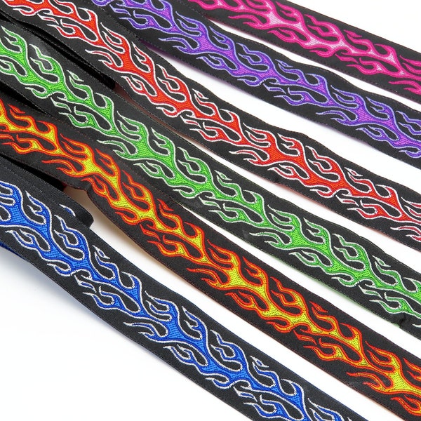 Flames Jacquard Ribbon 1" (25MM) Flame Design choice of 6 colors polyester 10 Yards