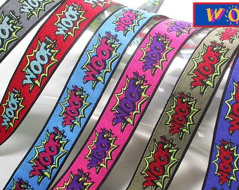 Jacquard Ribbon 15/16" (24mm) WOOF Cartoon Comic design per yard