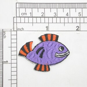 Tropical Marine Fish Purple & Orange Iron On Patch Applique Fully Embroidered  Measure 1 5/8&quot; long x 1 1/4&quot; high