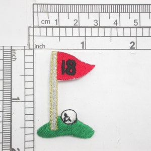 Golf 18th Hole Iron On Patch Applique  Measures 1 1/8&quot; across x 1 3/4&quot; high