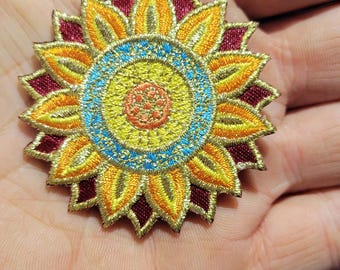 Embroidered Sun Mandala Iron On Patch, Asian Applique