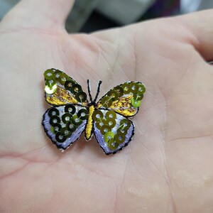 Sequin Butterfly Iron On Embroidered Applique 1 1/2" Lilac & Lime