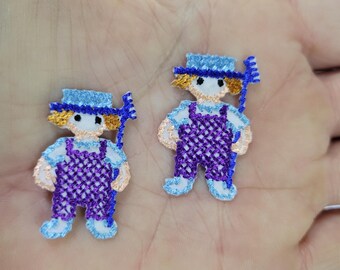 Cross Stitch Farmer Iron On Patch