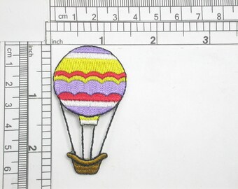 Hot Air Balloon Purple/Yellow Iron On Patch Applique  Fully Embroidered Measures 2 5/8" tall x 1 9/16" across