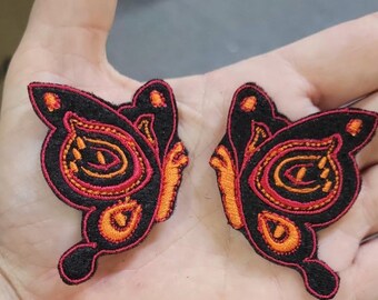 Side Butterfly Patch Pair Red & Orange 2 1/8" x 1 3/4" each piece  54mm x 44mm