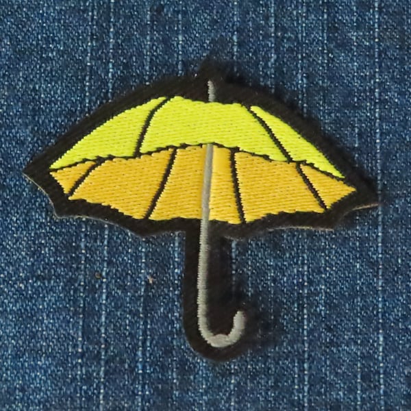 Yellow Umbrella Iron on Woven Patch  Applique       Measures 43mm x 50mm (1 5/8" x 2") approx