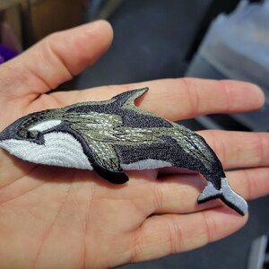 Embroidered Orca Whale Iron On Patch: 4 3/4"
