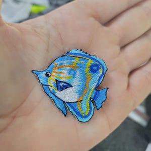 Embroidered Fish Iron On Patch, Marine Blue & Orange