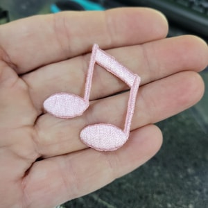 Pink Musical Note Iron On Patch Embroidered Applique 1 3/8" x 1 1/2"