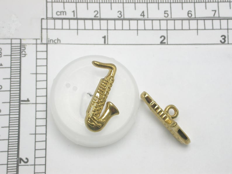 Saxophone Button 30mm Shank Gold Color 3 Piece Pack Washable Etsy