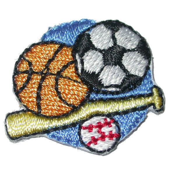 Sports Bat & Balls Iron On Applique Embroidered