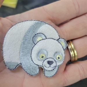 Panda Terry Patch Iron On Embroidered Applique 2 3/8" x 2"