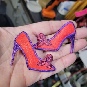 Red Hat Lady Stiletto Heel Shoe with Purple Detail Applique  Left Right or Pair