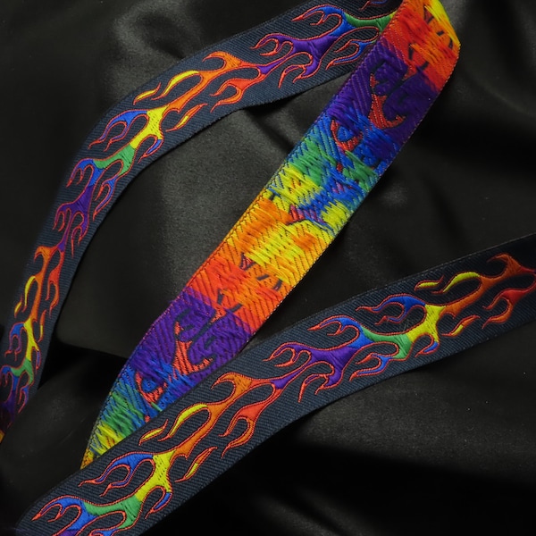 Jacquard Ribbon 1" (25MM) Rainbow Flame Design polyester 10 Yards