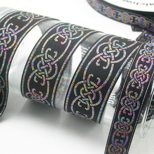 Celtic Jacquard Ribbon Long Link Design Multi Metallic 7/8&quot; or  1 1/2&quot;  Priced Per Yard