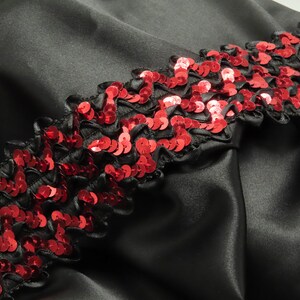 Stretch Pailletten Borte 2 3/4" 70mm breit Schwarz & Rot Verkauf Bulk Stock Nähen Besatz Schneiderbund