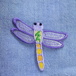 Purple Dragonfly Embroidered Iron On Patch Applique 2" x 2 1/4"